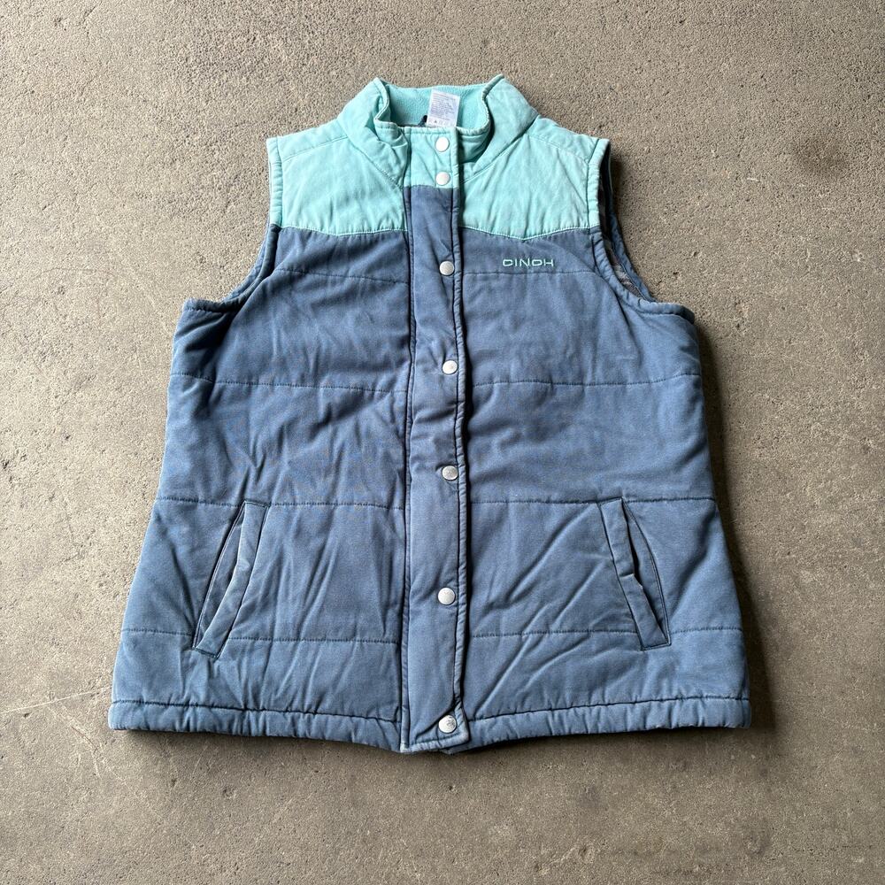 Cinch Western Puffer Vest Size L Blue Full Zip Mock Neck Pockets Cowgirl